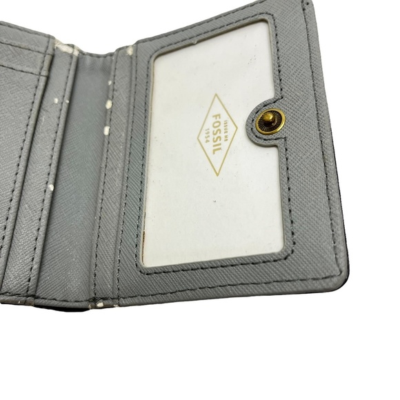 FOSSIL Genuine Leather Gray Pink Yellow Bi-Fold Wallet Coin Purse Cash Holder - Picture 16 of 16